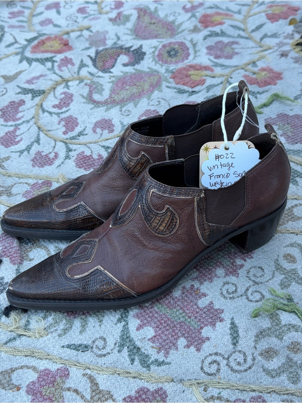 Franco Sarto Brown Leather Western Ankle Boots